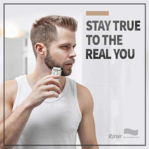 Ritter Hair & Beauty Care Professional Mini Hair Trimmer, balding Clippers, Travel Trimmer, 0mm 1.6" Blade, Powerful 7Watt 2-speeds, Li-ion, Work Corded & Cordless, 4 Hours Run Time (White)