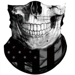 obacle skull face mask sun uv dust wind protection tube mask seamless bandana skeleton face mask for men women bike riding motorcycle cycling biker outdoor festival (black gray skull white face flag)