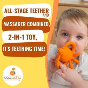 CaaOcho Pure Natural Rubber Teething Gum Massager Baby Toy & Bath Toy - Squid Teether for Babies, Sealed Hole, BPA Free Baby Toy, Hole Free Molar Teether Toy, All Natural Bath Toy