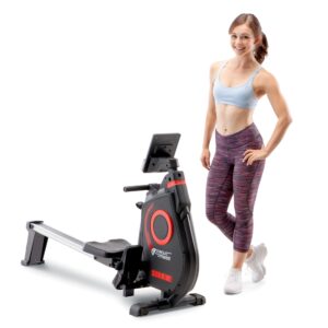 CIRCUIT FITNESS Circuit Fitness Foldable Magnetic Rowing Machine for Cardio and Body Building Exercise - Red/Bluetooth