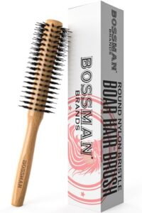 bossman boar & nylon bristle hair brush - 2 inch round brush - blow dryer brush for styling, curling - detangling and straightening hair dryer brush