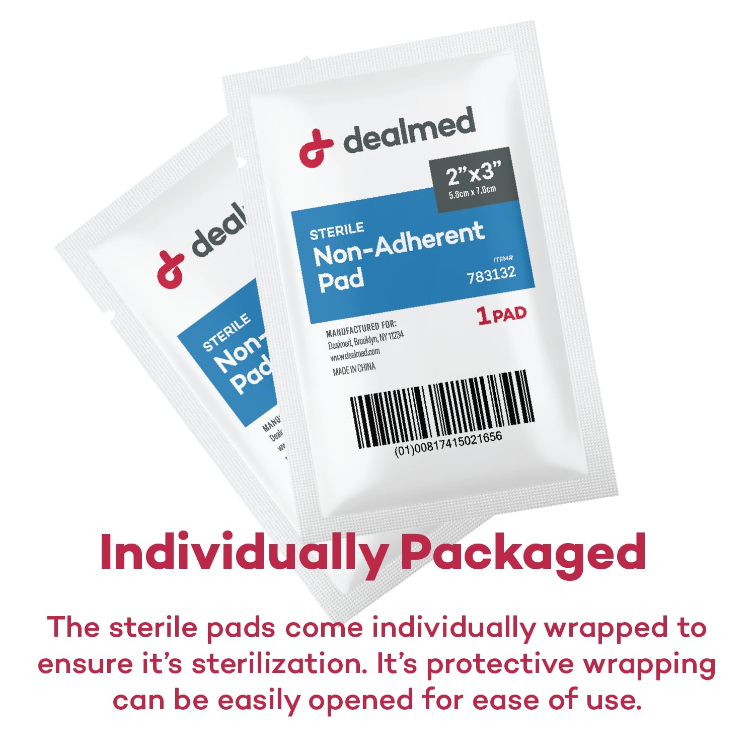 Dealmed Sterile Non-Adherent 3" x 4" Gauze Pads – 100 Count (1 Pack) Non-Adhesive Wound Dressing, Highly Absorbent, Non-Stick, Individually Wrapped for Extra Protection (Box of 100)