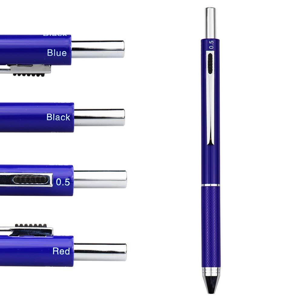 DUNBONG 4 in 1 Multicolor pen, Metal Cased Multifunction Pen, 0.5mm Mechanical Pencil, Red Ball Pen, Blue Ball Pen and Black Ball Pen, 1-Count (Blue)