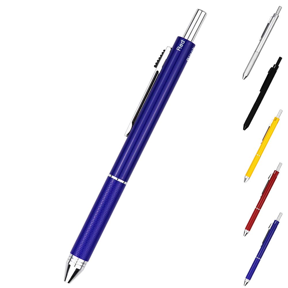 DUNBONG 4 in 1 Multicolor pen, Metal Cased Multifunction Pen, 0.5mm Mechanical Pencil, Red Ball Pen, Blue Ball Pen and Black Ball Pen, 1-Count (Blue)