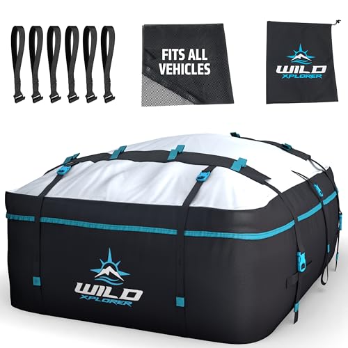 Rooftop Cargo Carrier -19 Cuft XL 6 Suitcase Car Top Carrier Without Roof Rack, Car Topper Luggage Carrier Waterproof, Luggage Rack SUV - 6 Hooks, Mat, Storage Roof Cargo Bag - 15 & 23 Cuft Avail