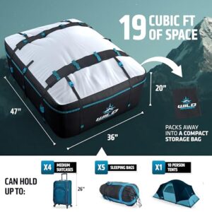 Rooftop Cargo Carrier -19 Cuft XL 6 Suitcase Car Top Carrier Without Roof Rack, Car Topper Luggage Carrier Waterproof, Luggage Rack SUV - 6 Hooks, Mat, Storage Roof Cargo Bag - 15 & 23 Cuft Avail