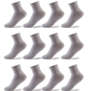 Oohmy Boys Socks 12-Pack Boys' and Girls Unisex Socks Cotton Athletic Ankle Socks Kids Toddler (Mid-Gray, XL (13-15 years old))