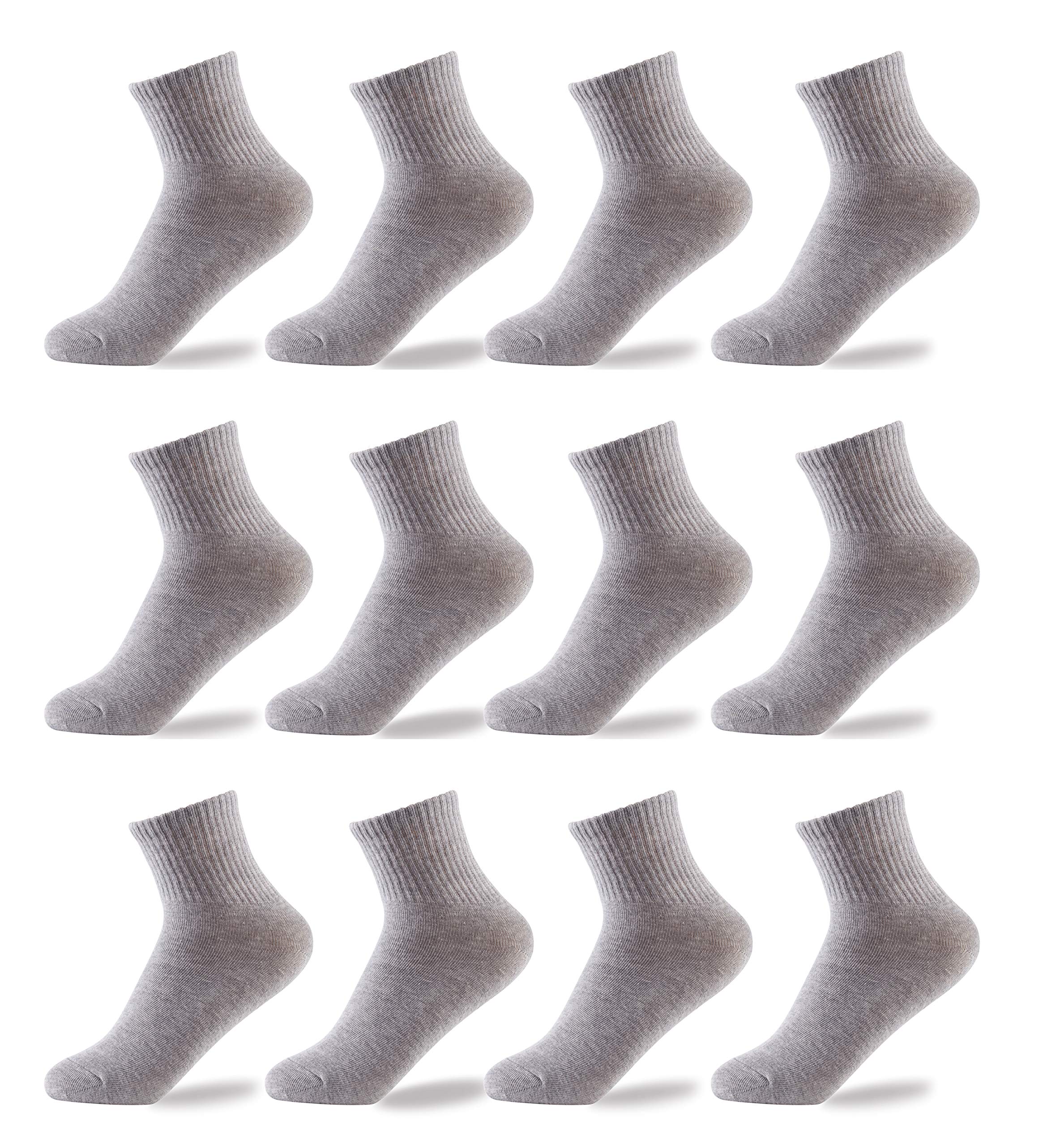 Oohmy Boys Socks 12-Pack Boys' and Girls Unisex Socks Cotton Athletic Ankle Socks Kids Toddler (Mid-Gray, XL (13-15 years old))