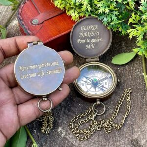 Personalized Engraved Compass. Handmade Brass Compass for Men's & Women's, Husband Gifts, Fathers Day, Anniversary, Wedding Gift for Him, Fiance Gift