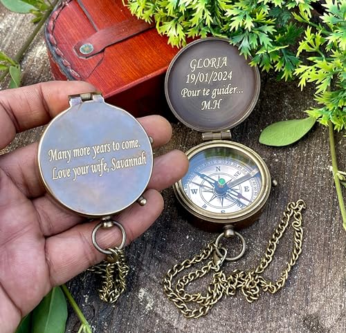 Personalized Engraved Compass. Handmade Brass Compass for Men's & Women's, Husband Gifts, Fathers Day, Anniversary, Wedding Gift for Him, Fiance Gift