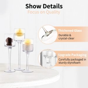 Nuptio Tall Glass Pillar Candle Holder - 30 Pcs Tea Light Candle Holder Set for Table Centerpiece Decor Long Stem Tealight Candle Holders Clear Floating Candle Holder for Wedding Event Home