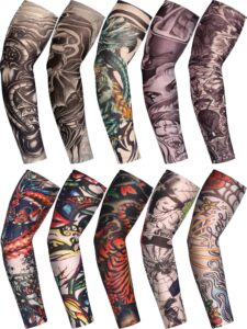 boao 20 pcs men's cooling arm sleeves long fingerless arm cover anti slip uv protection sun temporary tattoo arm sleeves (novelty style,medium)