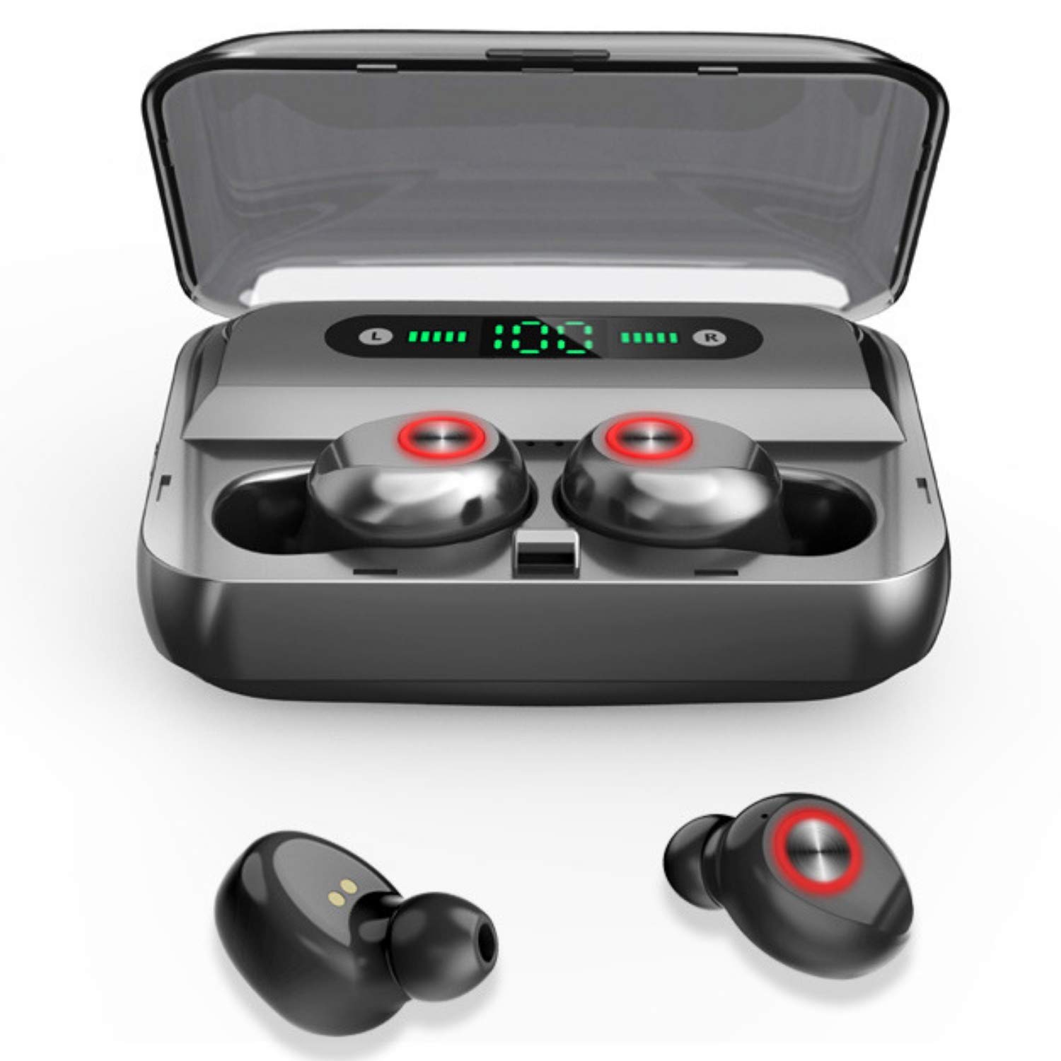 True Wireless Earbuds T10 Bluetooth 5.0 Headphones, Sports in-Ear TWS Stereo Mini Headset w/Mic Extra Bass IPX7 Waterproof, Instant Pairing with Charging Case Noise Cancelling Earbuds Earphones