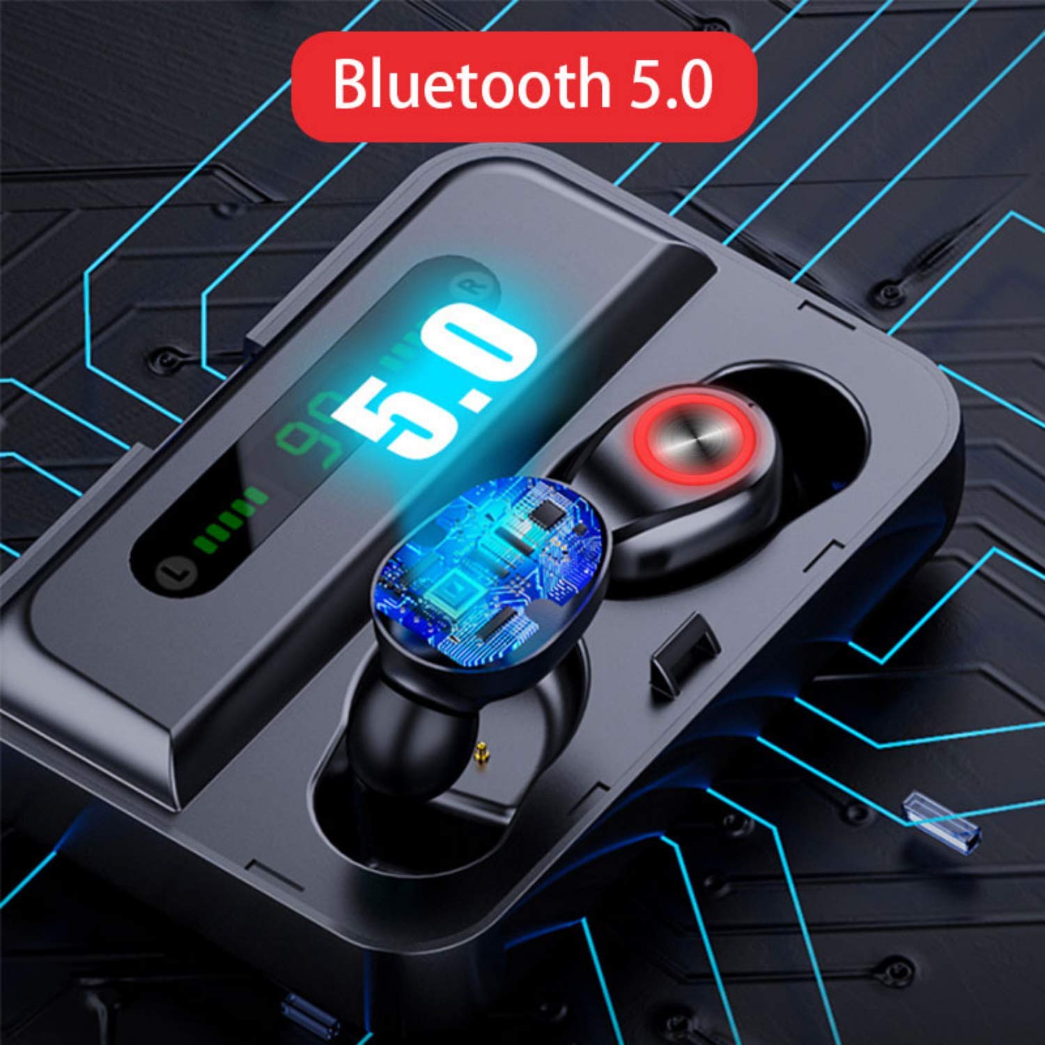 True Wireless Earbuds T10 Bluetooth 5.0 Headphones, Sports in-Ear TWS Stereo Mini Headset w/Mic Extra Bass IPX7 Waterproof, Instant Pairing with Charging Case Noise Cancelling Earbuds Earphones