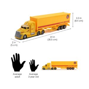 Vokodo Toy Semi Truck Trailer 14.5" Friction Powered with Lights and Sound Back Opens Kids Push and Go Big Rig Carrier Transport Vehicle Semi-Truck Pretend Play Car Great Gift for Children Boys Girls