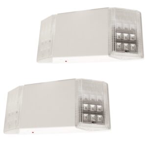 lfi lights | emergency light | white housing | two led fixed heads | hardwired with battery backup | ul listed | (2 pack) | el-fx