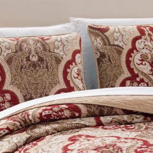 Kids Zone Home Linen Bedspread Set Damask Pattern Taupe Burgundy Brown New (King/California King)