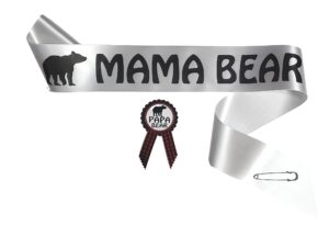 mama bear baby shower sash & daddy to be badge white & black with rhinestone pin by amy's bubbling boutique