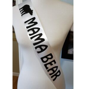 Mama Bear Baby Shower Sash & Daddy to Be Badge White & Black with Rhinestone Pin by Amy's Bubbling Boutique