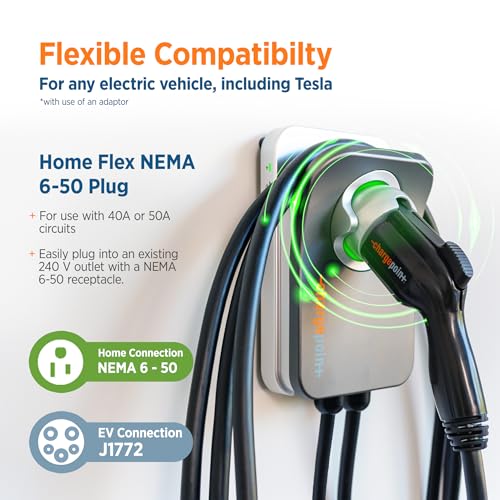 ChargePoint Home Flex Level 2 EV Charger, NEMA 6-50 Outlet 240V EV Charge Station, Electric Vehicle Charging Equipment Compatible with All EV Models