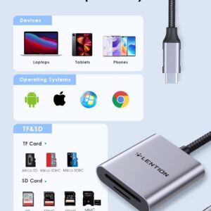 LENTION USB C to SD/Micro SD Card Reader, Type C SD 3.0 Card Adapter Compatible 2023-2016 MacBook Pro 13/15/16, New Mac Air/iPad Pro/Surface, More (CB-C8, Space Gray)