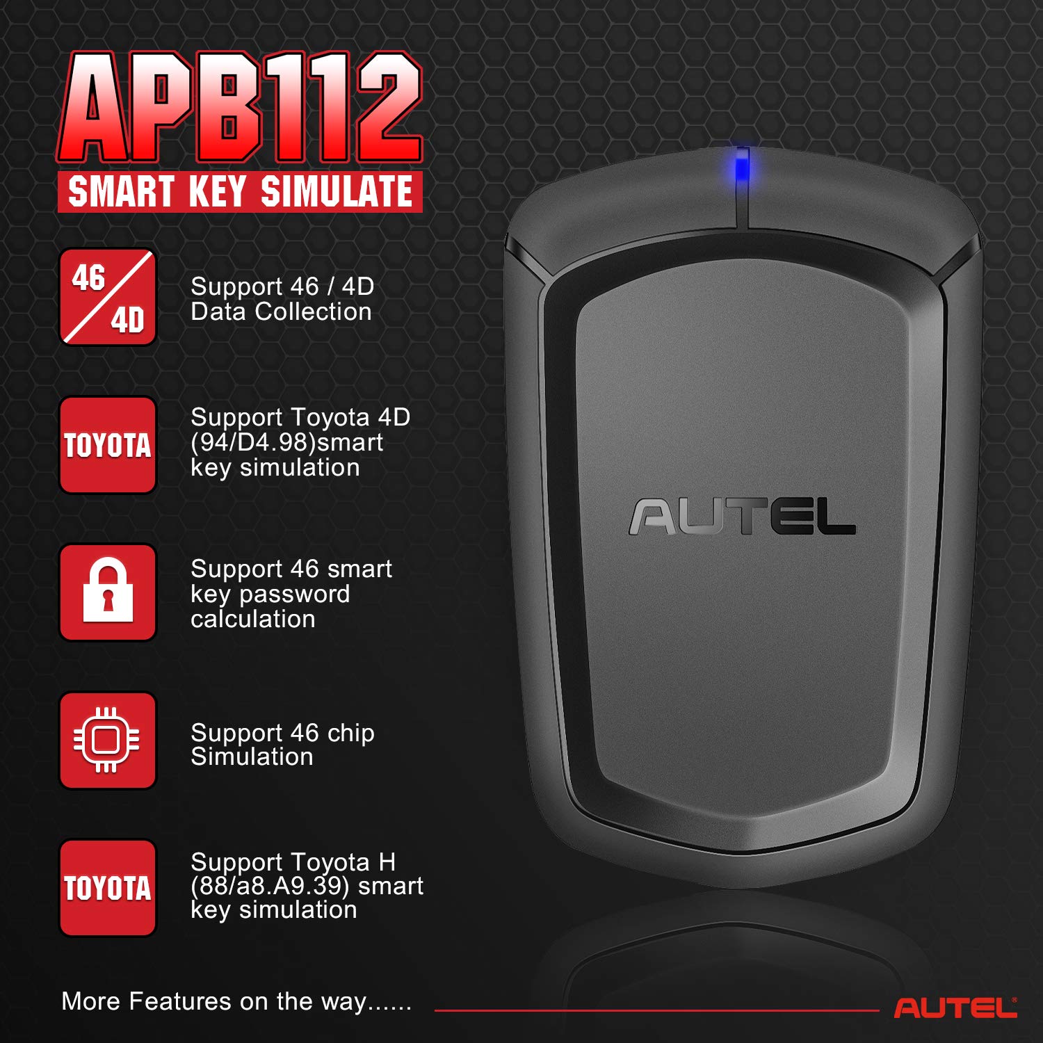 Autel APB112 Smart Key Simulator for Autel IMMO Key FOB Programming Tools, MaxiIM IM508, IM608, IM608 PRO, IM100, IM600 and OTOFIX IMMO Tools Black