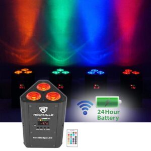 (6) Rockville RockWedge LED RGBWA+UV Rechargeable Wireless DMX DJ Par Up-Lights