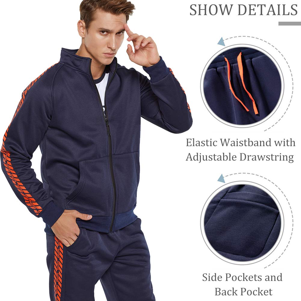 DUOFIER Men Running Jogging Track Suit Jacket and Pants Warm up Pants Gym Training Wear, Blue-XL