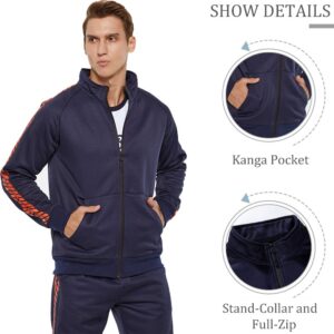 DUOFIER Men Running Jogging Track Suit Jacket and Pants Warm up Pants Gym Training Wear, Blue-XL