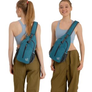 WATERFLY Crossbody Sling Backpack Sling Bag Travel Hiking Chest Bags Daypack (Teal blue)