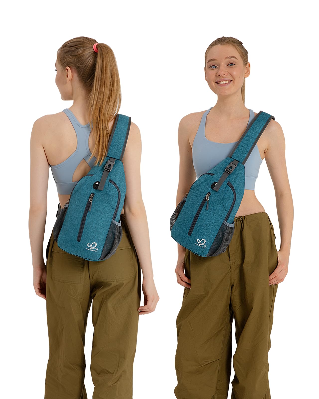 WATERFLY Crossbody Sling Backpack Sling Bag Travel Hiking Chest Bags Daypack (Teal blue)