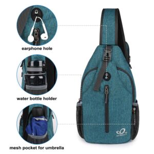 WATERFLY Crossbody Sling Backpack Sling Bag Travel Hiking Chest Bags Daypack (Teal blue)