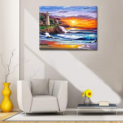 VIGEIYA DIY Paint by Numbers for Adults Include Framed Canvas and Wooden Easel with Brushes and Acrylic Pigment Mother's Day Gift 16x20inch (Sunset)