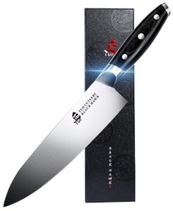 tuo chef knife -professional kitchen chefs knife cooking knife gyuto knives 8 inch,razor sharp german hc steel japanese chef knife with ergonomic pakkawood handle - black hawk series in gift box