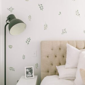 modern maxwell wall art decals for girls nursery, bedroom, living room eden greenery leaf room sticker set 44 pieces