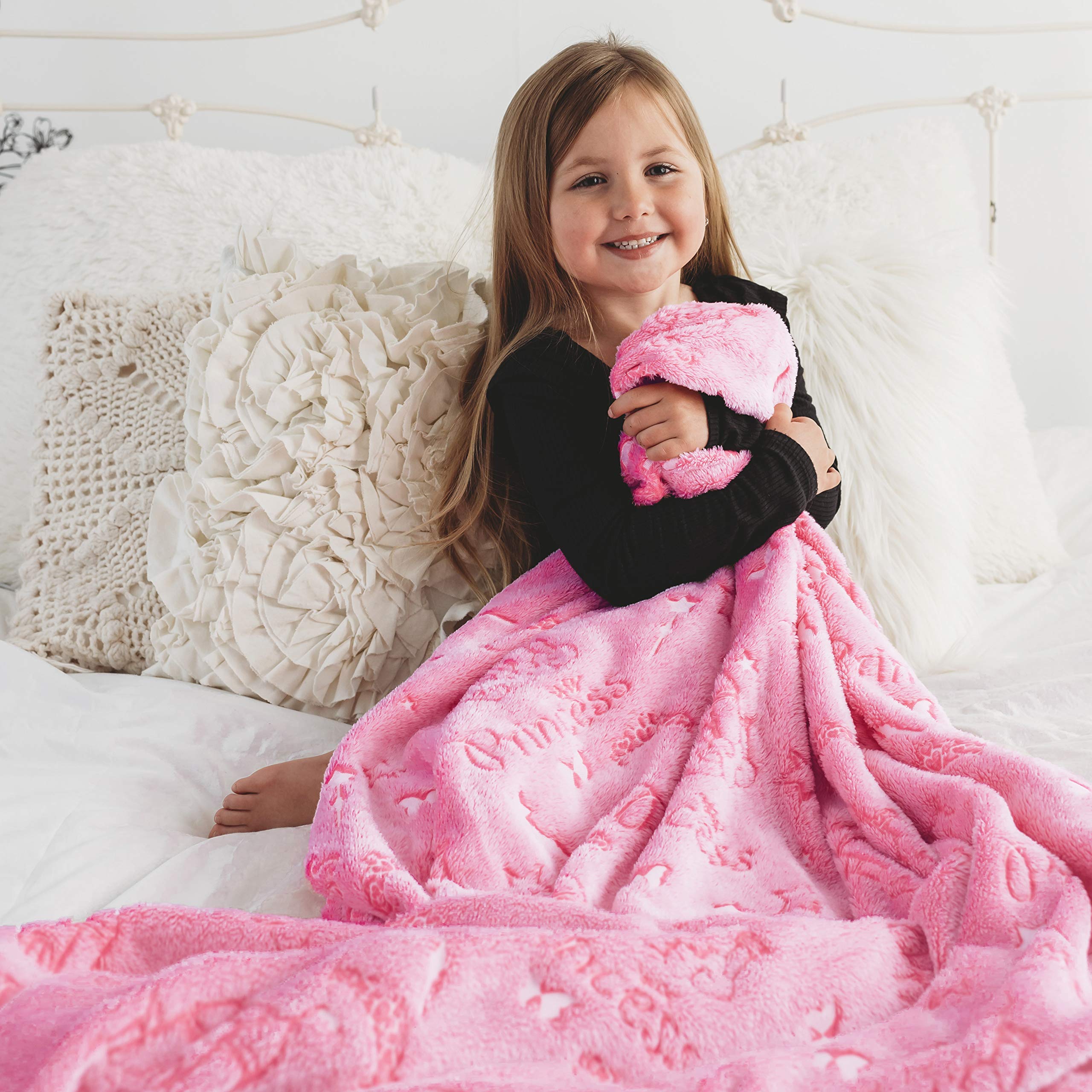 Princess Blanket Glow in The Dark Luminous Magical Blanket for Little Girls - Soft Plush Pink Fantasy Castle Blanket Throw for Kids - Large 60in x 50in Glowing Stars Blankets Gift for Girls