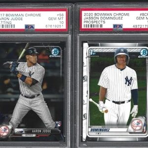 PSA 10 BOWMAN CHROME AARON JUDGE & JASSON DOMINGUEZ 2 CARD ROOKIE LOT GRADED PSA GEM MINT 10 YANKEES SUPERSTARS