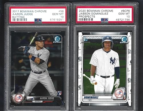 PSA 10 BOWMAN CHROME AARON JUDGE & JASSON DOMINGUEZ 2 CARD ROOKIE LOT GRADED PSA GEM MINT 10 YANKEES SUPERSTARS