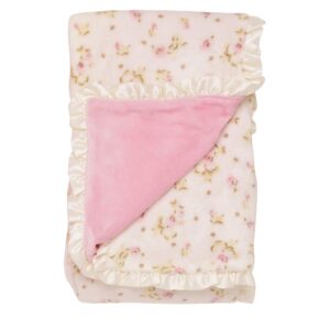 little me 2-ply reversible appliquéd luxe baby blanket with satin binding (vintage rose, 30"x40")