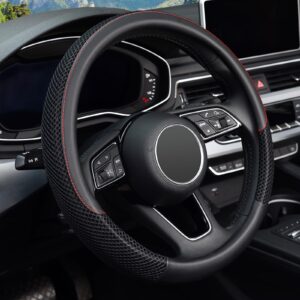 kafeek steering wheel cover, universal 15 inch, microfiber leather viscose, breathable, anti-slip,warm in winter and cool in summer, black