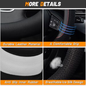 KAFEEK Steering Wheel Cover, Universal 15 inch, Microfiber Leather Viscose, Breathable, Anti-Slip,Warm in Winter and Cool in Summer, Black