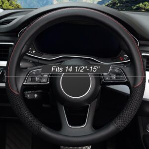 KAFEEK Steering Wheel Cover, Universal 15 inch, Microfiber Leather Viscose, Breathable, Anti-Slip,Warm in Winter and Cool in Summer, Black