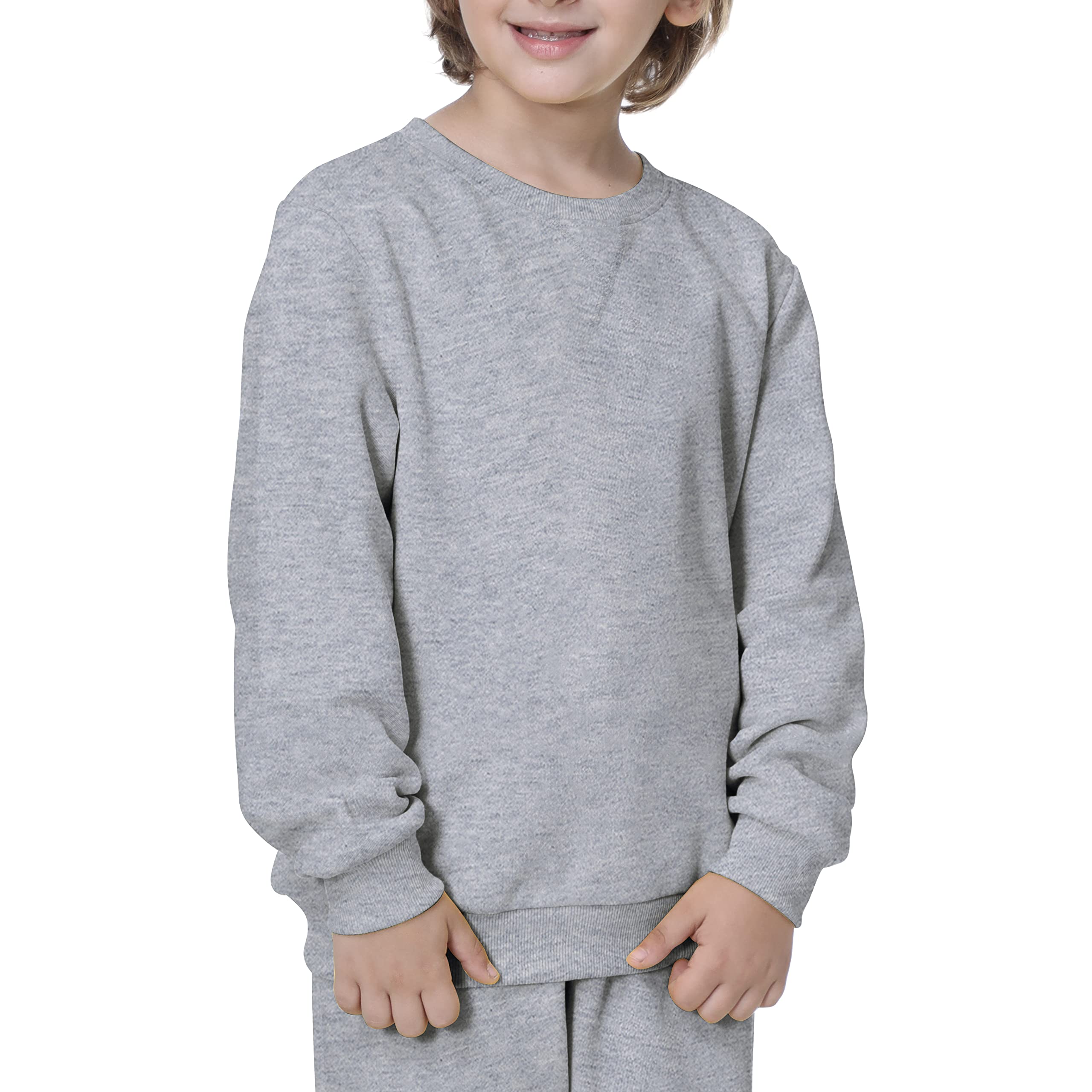 UNACOO Kids Crewneck Long Sleeve Fleece Sweatshirt Pullover Cotton Tops for Boys or Girls (grey, xl(11-12 Years))