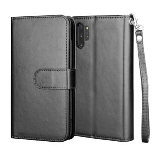 Njjex Wallet Case For Samsung Galaxy Note 10 Plus, For Galaxy Note 10+ Plus 5G Case, [9 Card Slots] PU Leather ID Credit Holder Folio Flip [Detachable] Kickstand Magnetic Phone Cover & Lanyard [Black]