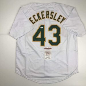 Autographed/Signed Dennis Eckersley Oakland White Baseball Jersey JSA COA