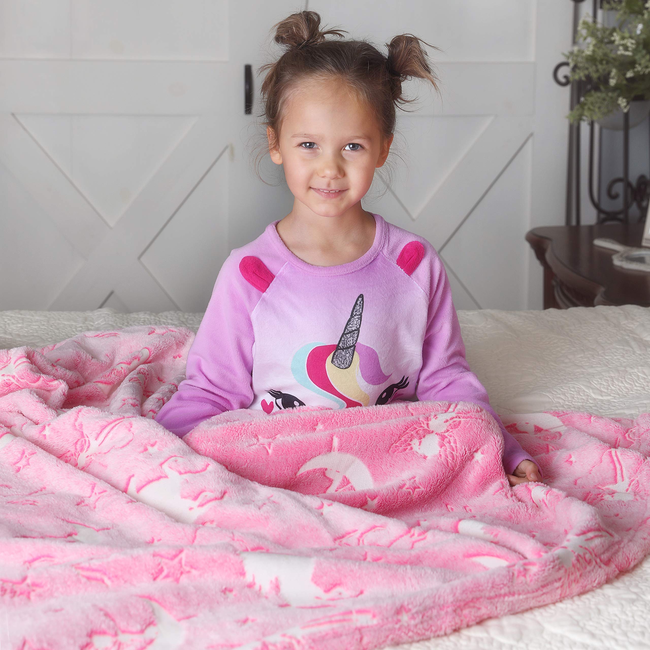 Unicorn Blanket Glow in The Dark Luminous Fairy Blanket for Kids - Soft Plush Pink Fantasy Star Blanket Throw - Large 60in x 50in Glowing Magical Blankets Gift for Girls (Pink Unicorn and Fairy)