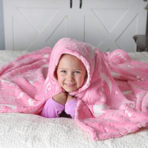 Unicorn Blanket Glow in The Dark Luminous Fairy Blanket for Kids - Soft Plush Pink Fantasy Star Blanket Throw - Large 60in x 50in Glowing Magical Blankets Gift for Girls (Pink Unicorn and Fairy)