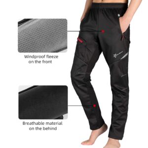 ROCKBROS Cycling Pants for Men Windproof Thermal Fleece Winter Athletic Bike Pants Cold Weather for Running Hiking Black