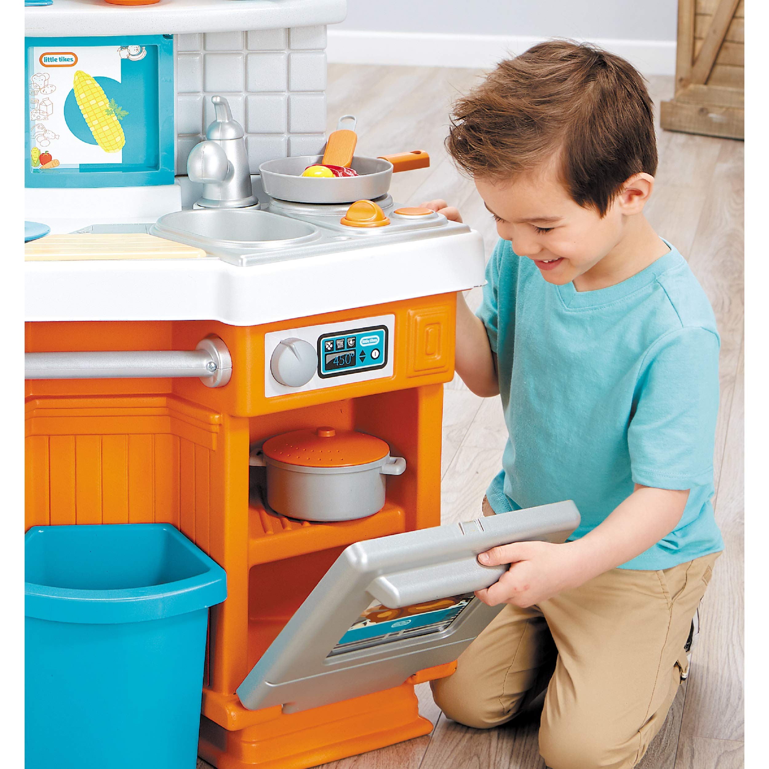 Little Tikes Home Grown Kitchen - Role Play Realistic Kitchen Real Cooking & Water Boiling Sounds Kitchen Accessories Set for Girls Boys - Multicolor 22 x 18 x 30.25 inches