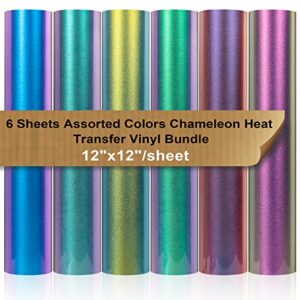 vinyl frog chameleon heat transfer vinyl bundle 6 sheets 12"x10" htv vinyl pack iron on vinyl 6 assorted gradient change color heat press vinyl for fabrics